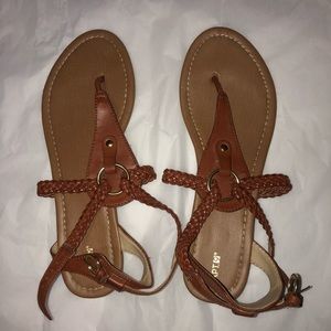 Brown Braided Strap Up Sandals